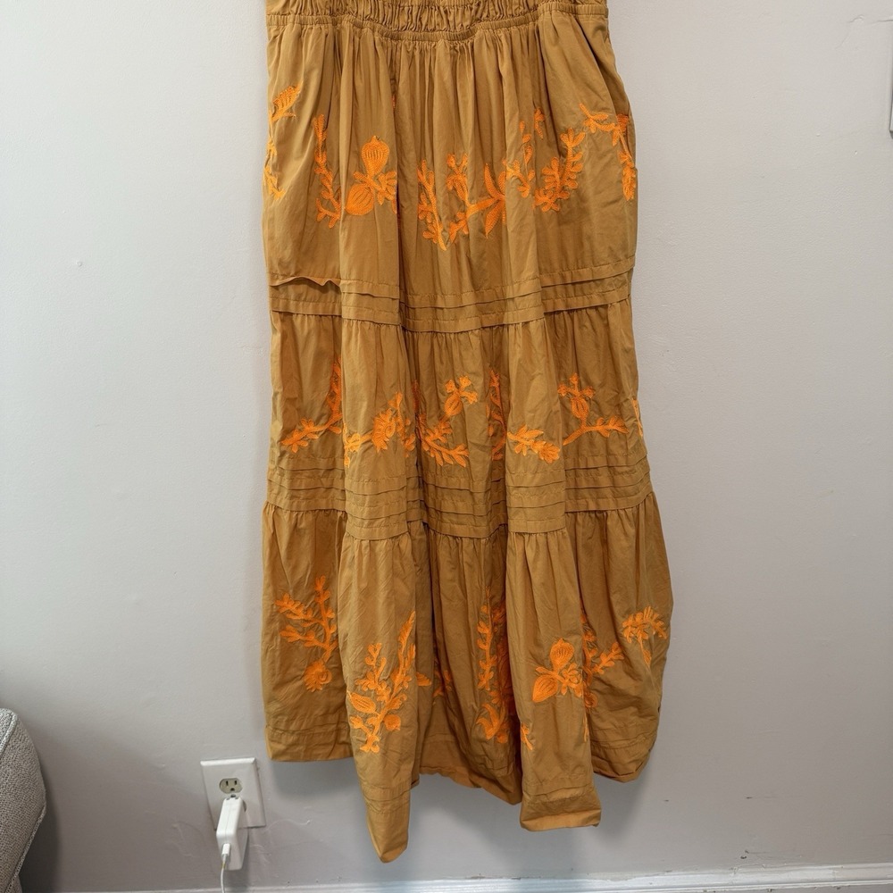 Anthropologie The Somerset Maxi Dress in Embroidered Edition Tan Orange 1X - Picture 4 of 9
